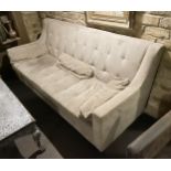 1 x Stylish Tufted Velvet Upholstered 3-Seater Sofa in a Neutral Off-white Hue