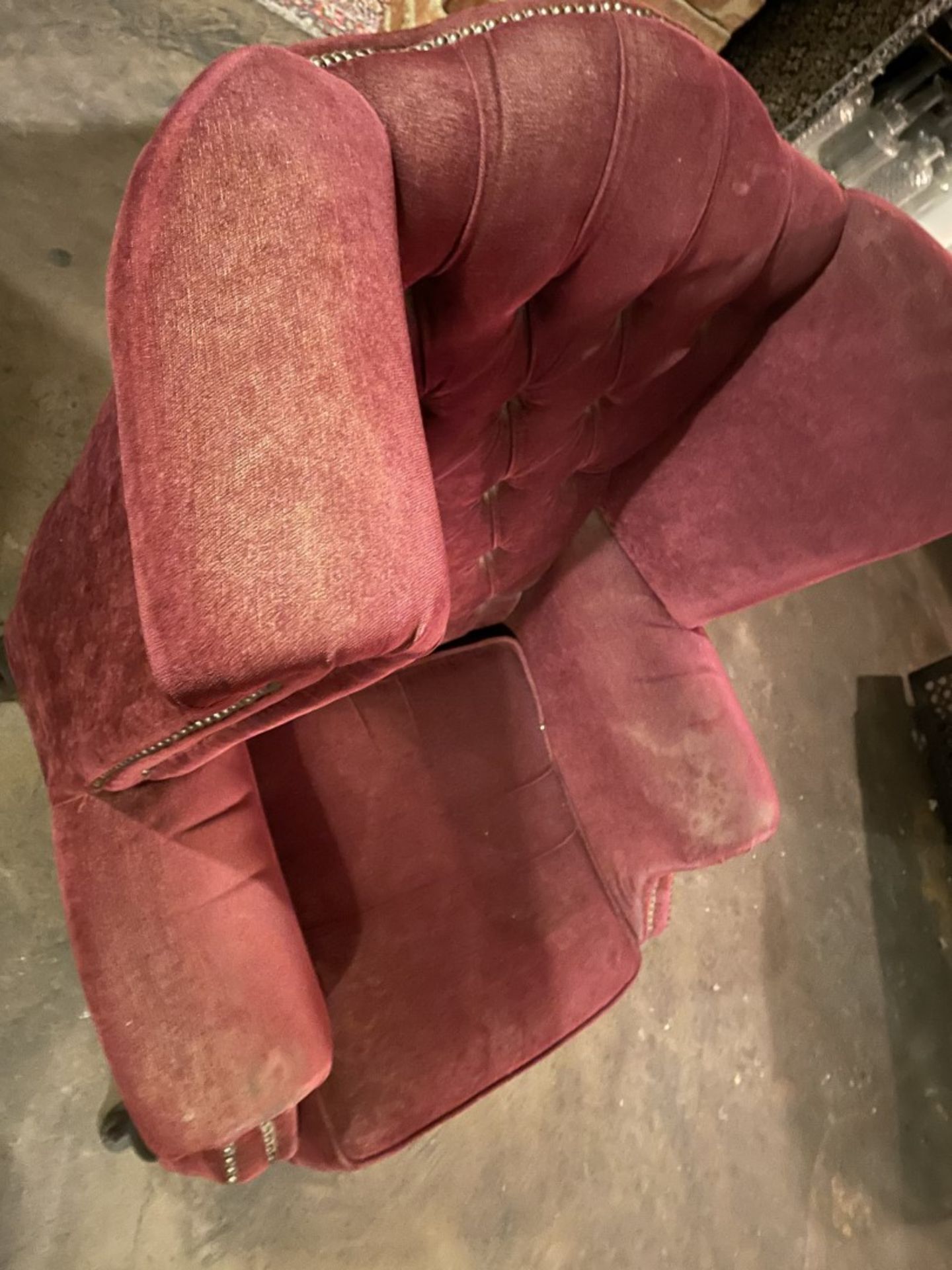 1 x Period-style Distressed Chesterfield Queen Anne High Button-Tufted Wing Back Armchair in Red - Image 9 of 9