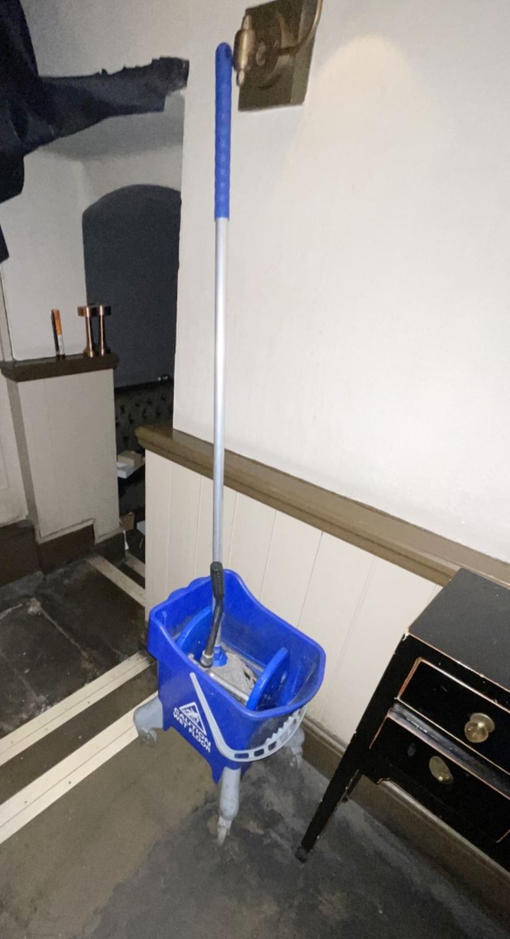 1 x Janitor's Mop with Durable Mobile Bucket Trolley and Wringer, in Blue