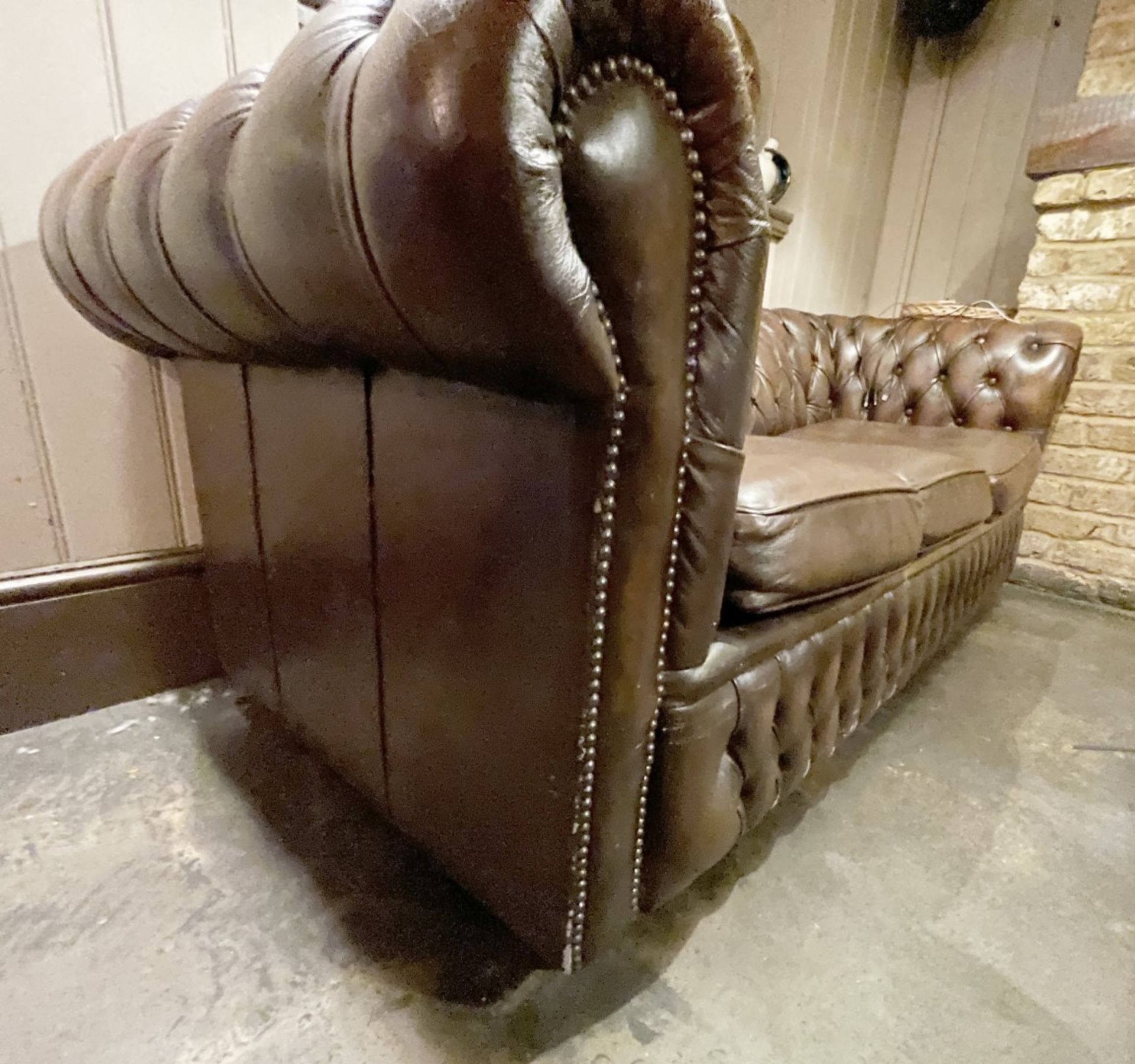 1 x Vintage Premium Handmade Brown Leather Button-back Chesterfield 3-Seater Studded Sofa - Image 7 of 8