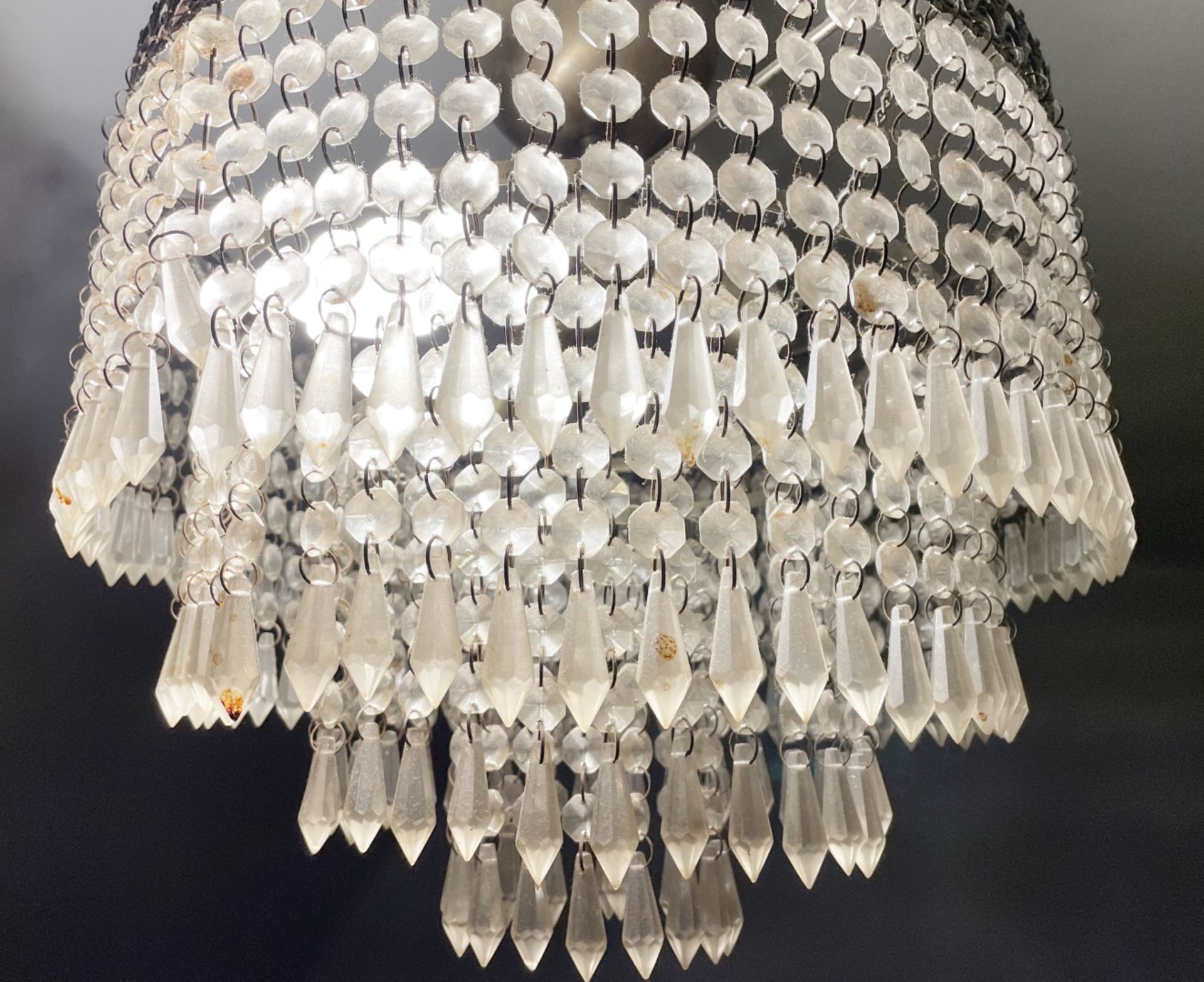 1 x Vintage Ceiling Pendant Chandelier Light Fitting Adorned with 4-Tiers of Glass - Image 3 of 5
