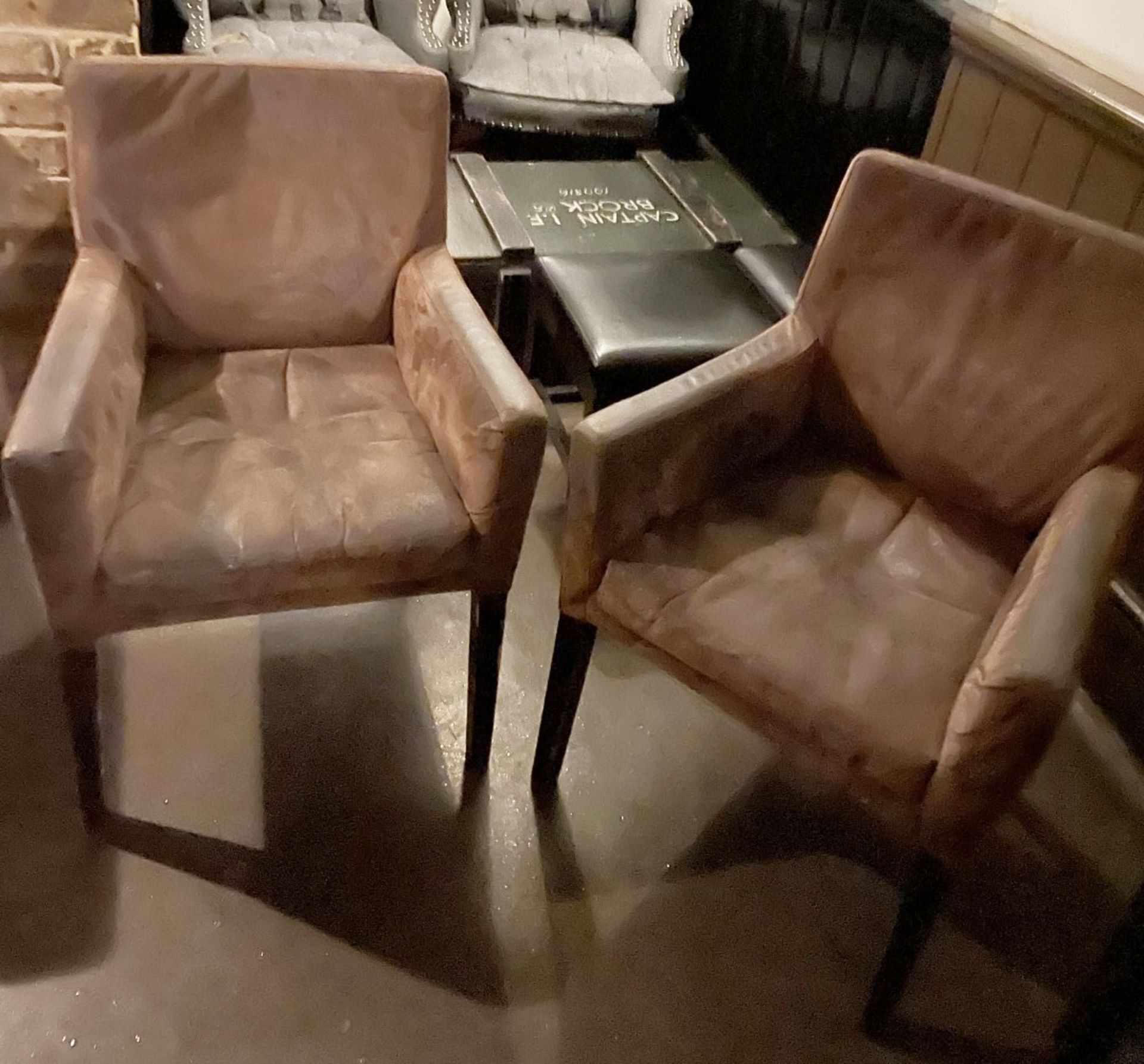 2 x Vintage Stage Chairs Featuring a Distressed Buckskin-style Upholstery and Solid Wood Legs - Image 2 of 2