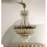 1 x Large Gustavian-style Chandelier Ceiling Pendant Light Adorned with Clear Droplets