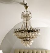1 x Large Gustavian-style Chandelier Ceiling Pendant Light Adorned with Clear Droplets