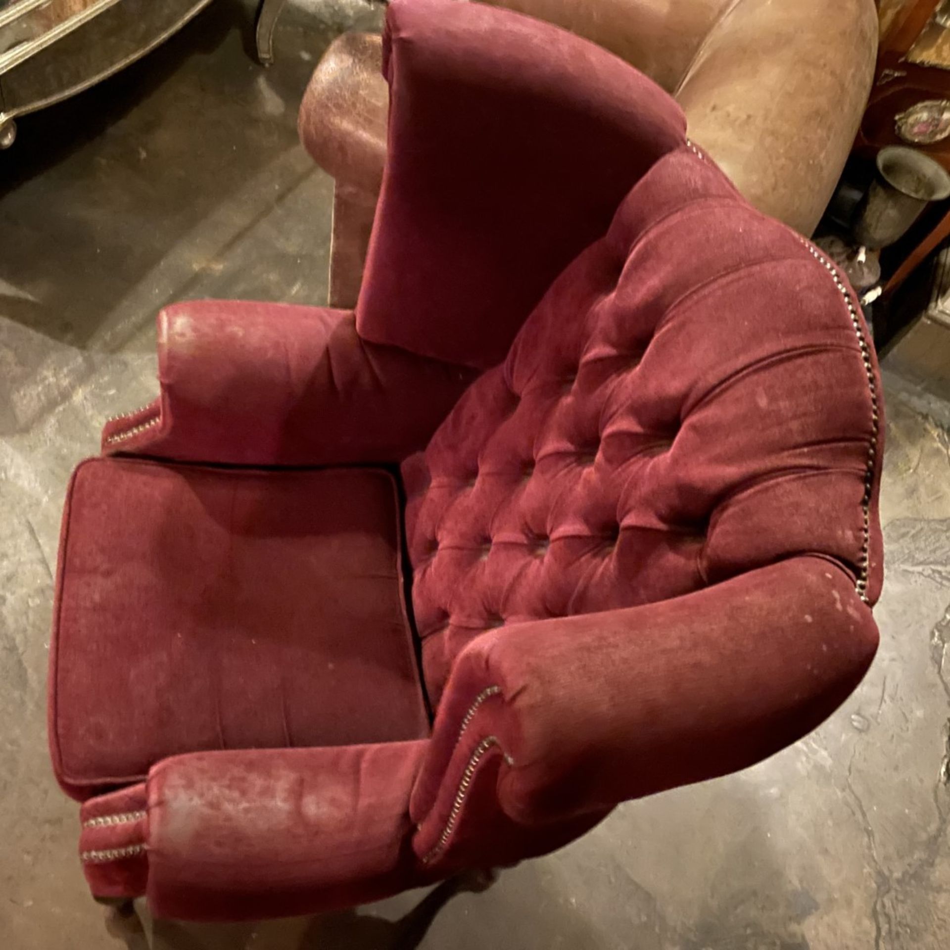 1 x Period-style Distressed Chesterfield Queen Anne High Button-Tufted Wing Back Armchair in Red - Image 4 of 9