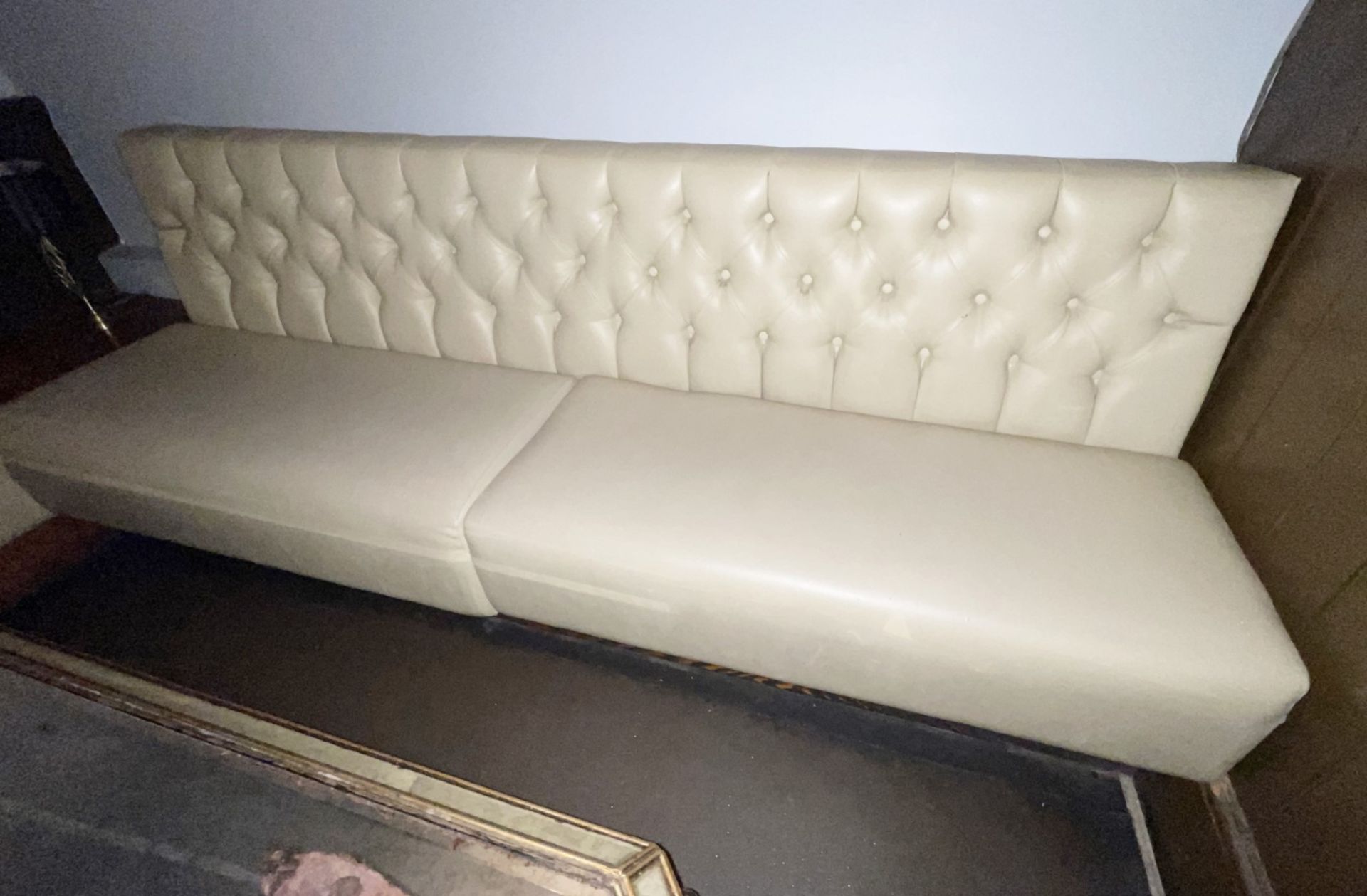 5 x Sections of Commercial Button Back Banquette Booth Seating Upholstered in a Cream Faux Leather - Image 7 of 14