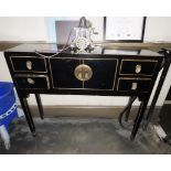 1 x Vintage-style Shanxi Inspired 2-Door 4-Drawer Hallway Consul Console Table in Black and Brass