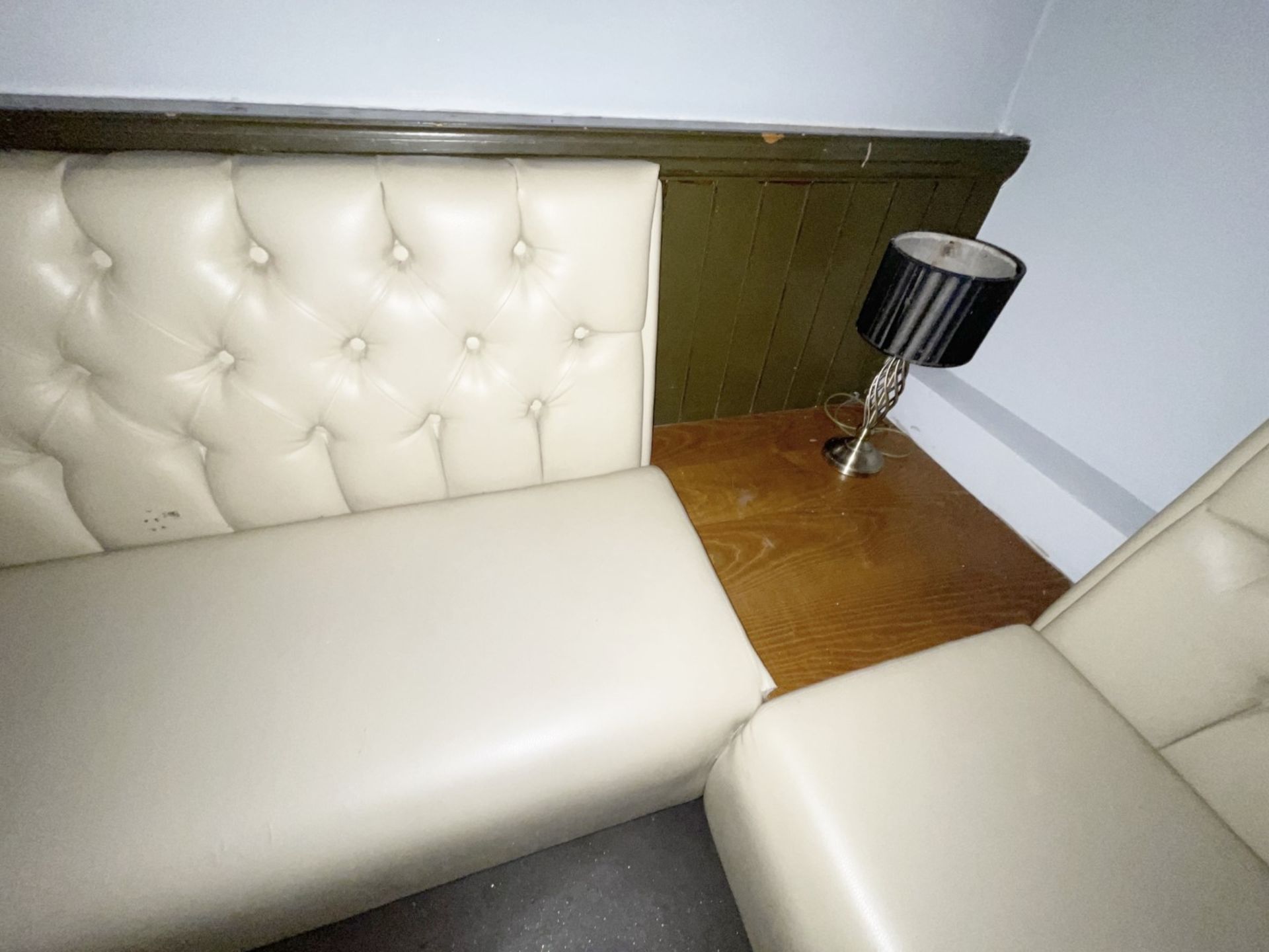 5 x Sections of Commercial Button Back Banquette Booth Seating Upholstered in a Cream Faux Leather - Image 9 of 14