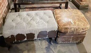 2 x Distressed Vintage Footstools Including Chesterfield and French Rustic Styles