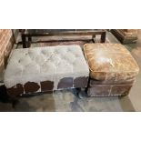 2 x Distressed Vintage Footstools Including Chesterfield and French Rustic Styles