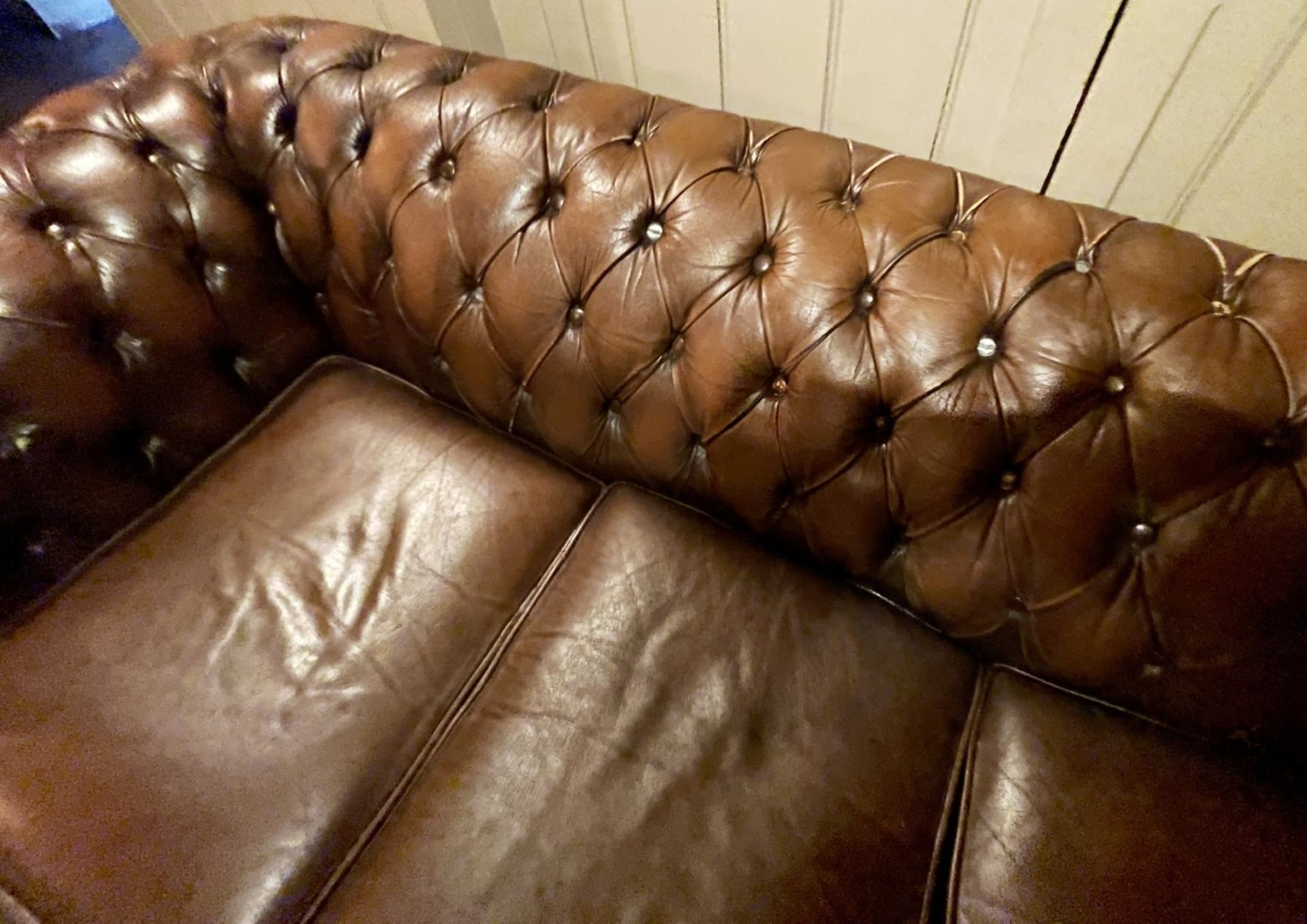 1 x Vintage Premium Handmade Brown Leather Button-back Chesterfield 3-Seater Studded Sofa - Image 3 of 8