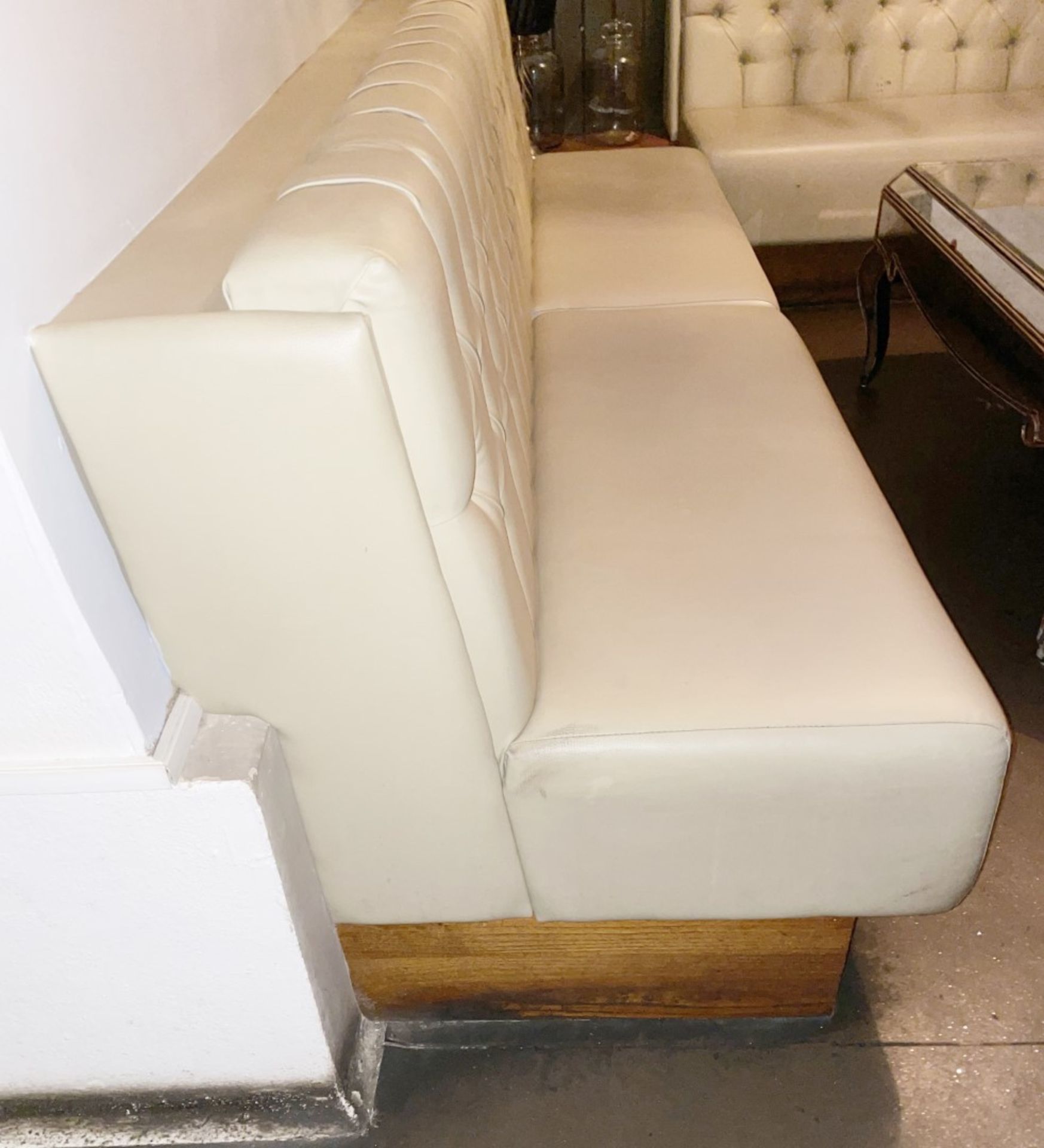 5 x Sections of Commercial Button Back Banquette Booth Seating Upholstered in a Cream Faux Leather - Image 2 of 14