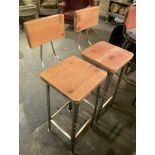 Pair of Industrial-style Bar Stools with Solid Wood Seats and Scooped Backrests