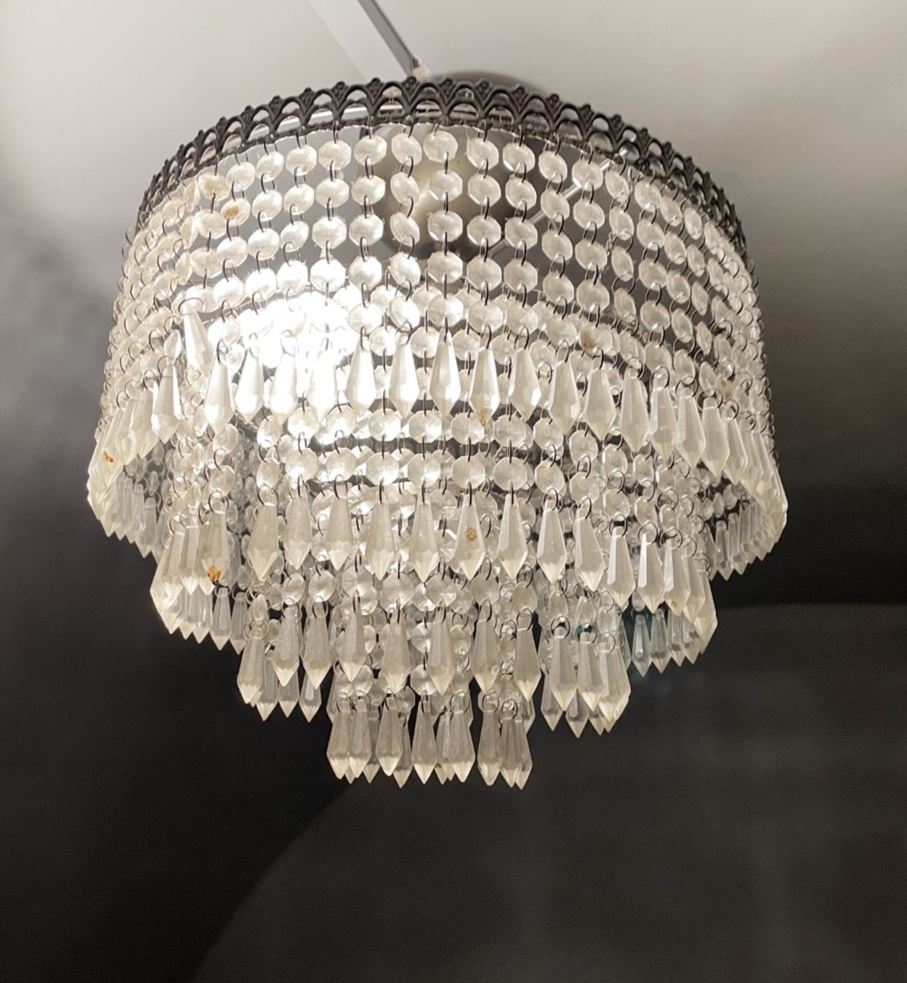 1 x Vintage Ceiling Pendant Chandelier Light Fitting Adorned with 4-Tiers of Glass - Image 2 of 5