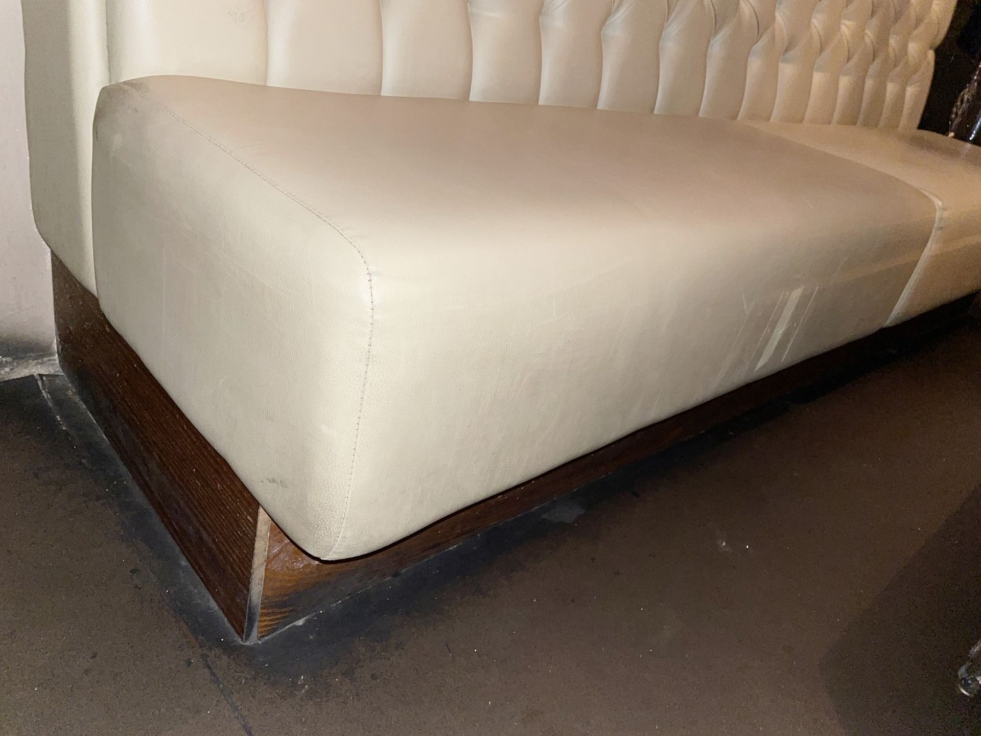 5 x Sections of Commercial Button Back Banquette Booth Seating Upholstered in a Cream Faux Leather - Image 5 of 14