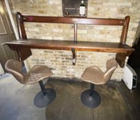 1 x Wall Mounted Bistro Bar Made From Reclaimed Vintage Church Bench Pews with 2 x Stylish Stools