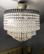 1 x Vintage Ceiling Pendant Chandelier Light Fitting Adorned with 4-Tiers of Glass
