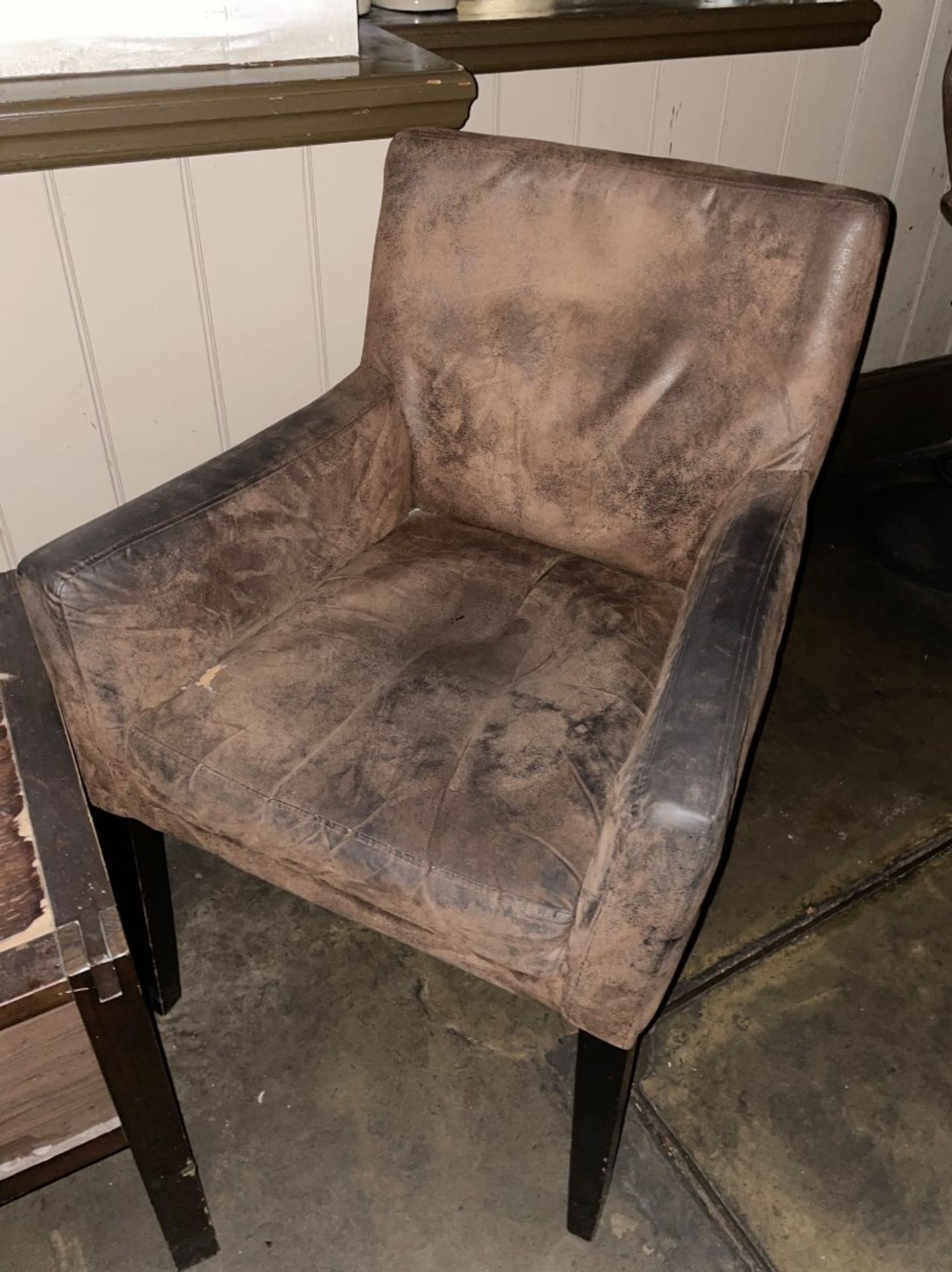 Period-Style 4-Piece Set Comprising 2 x Distressed Leather Armchairs, Table and Aubergine Floor Lamp - Image 5 of 7