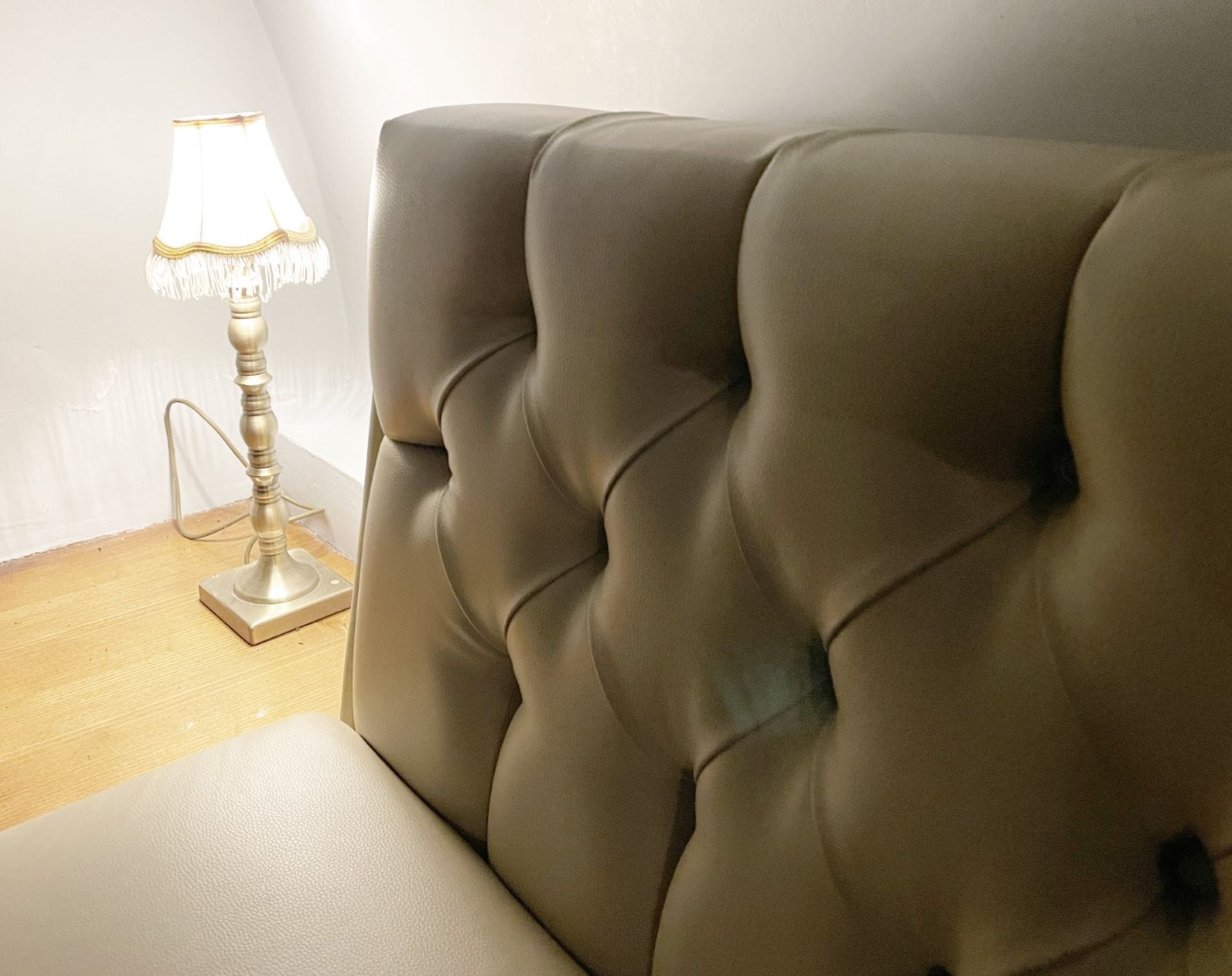3 x Long Sections of Button Back Banquette Booth Seating Upholstered in a Cream Faux Leather - Image 6 of 8