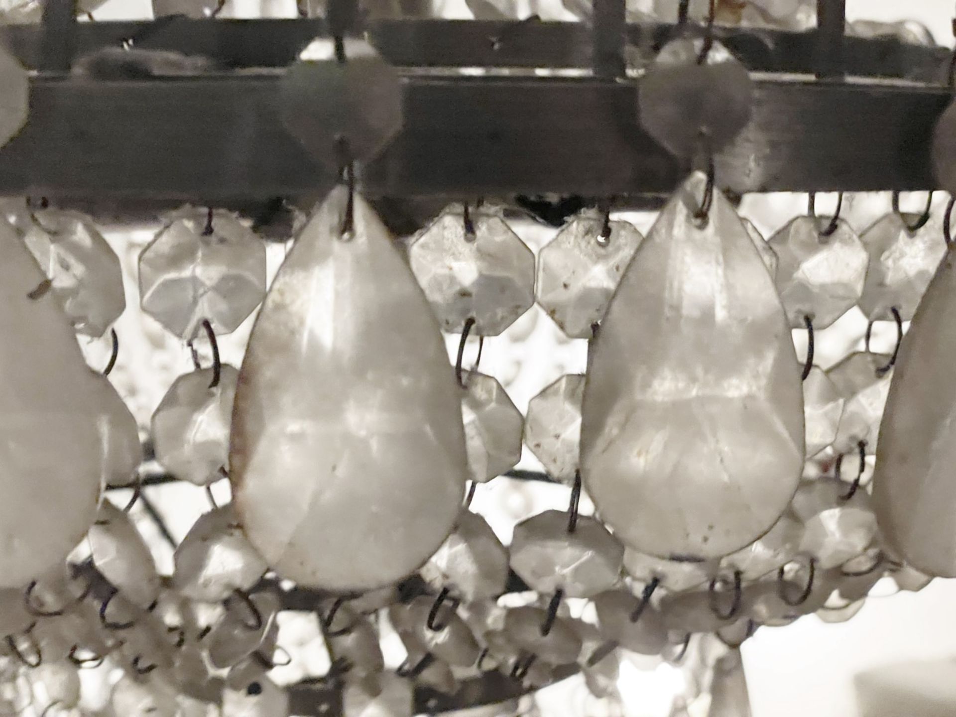 1 x Large Gustavian-style Chandelier Ceiling Pendant Light Adorned with Clear Droplets - Image 7 of 9