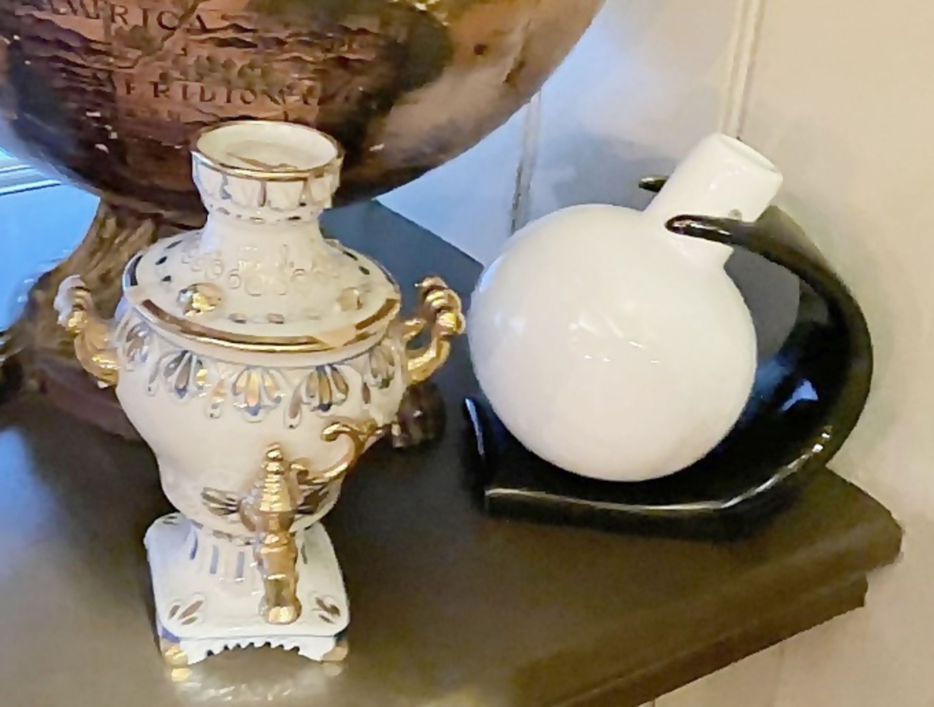 1 x Russian Porcelain Samovar and 1 x Ceramic Jug on Stand