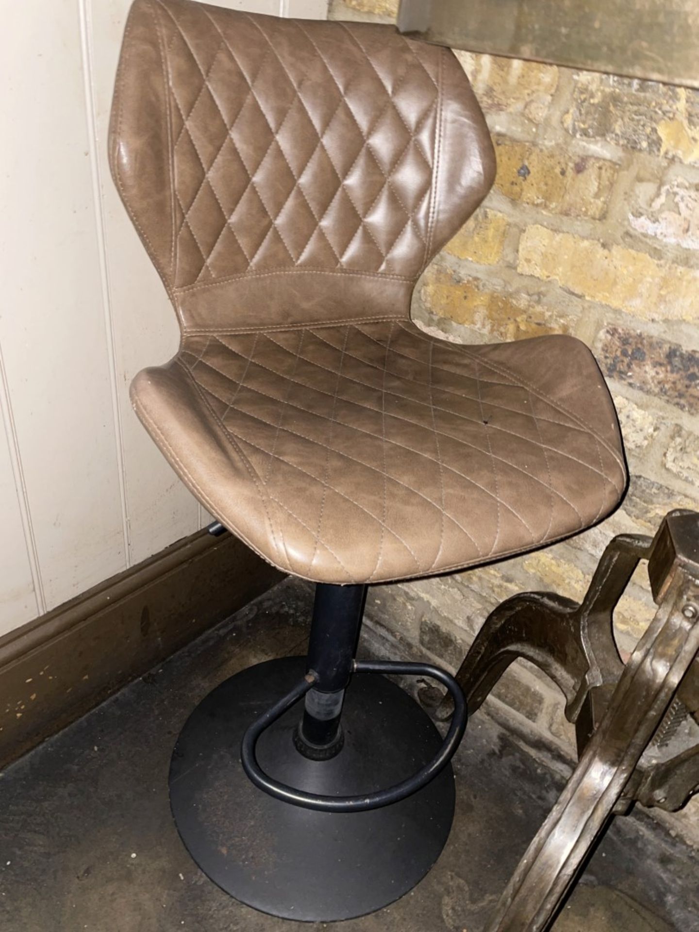 1 x Half-moon Industrial-style Wall Mounted Metal Topped Bar Table and 2 x Upholstered Bar Stools - Image 6 of 11