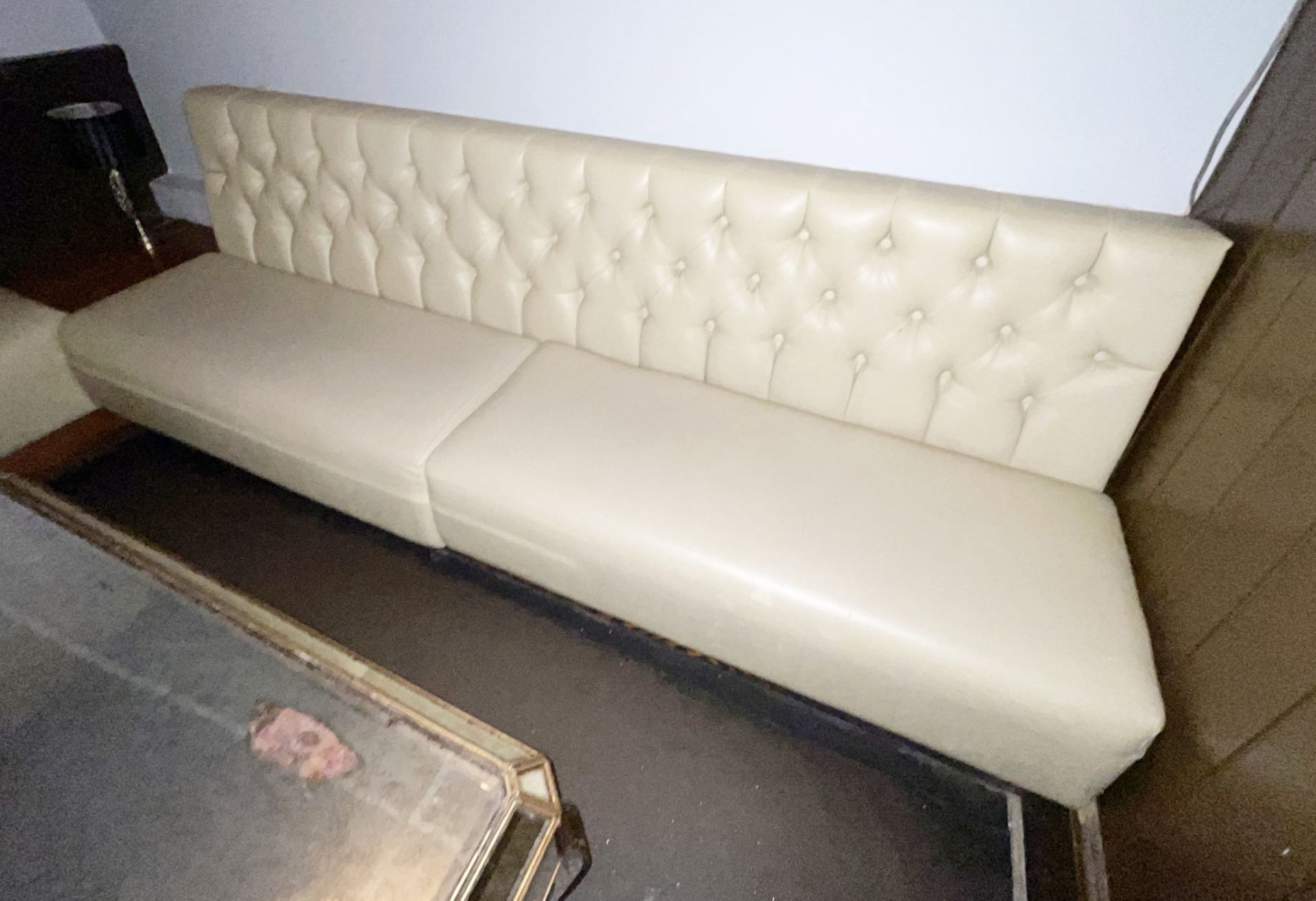 5 x Sections of Commercial Button Back Banquette Booth Seating Upholstered in a Cream Faux Leather - Image 6 of 14