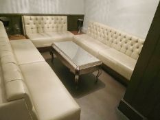 5 x Sections of Commercial Button Back Banquette Booth Seating Upholstered in a Cream Faux Leather