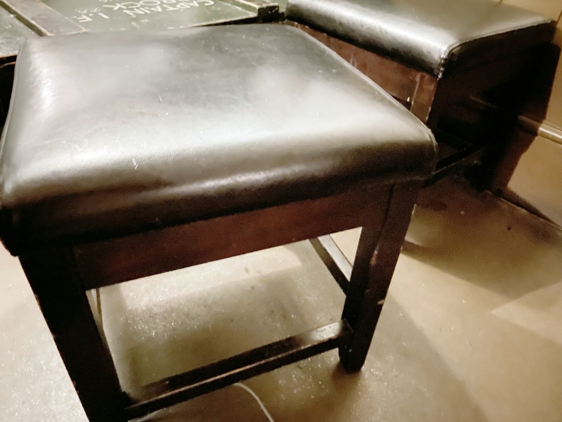 Pair of Mid 19th Century-style Wooden Rectangular Stools with Black Leather Upholstered Seats