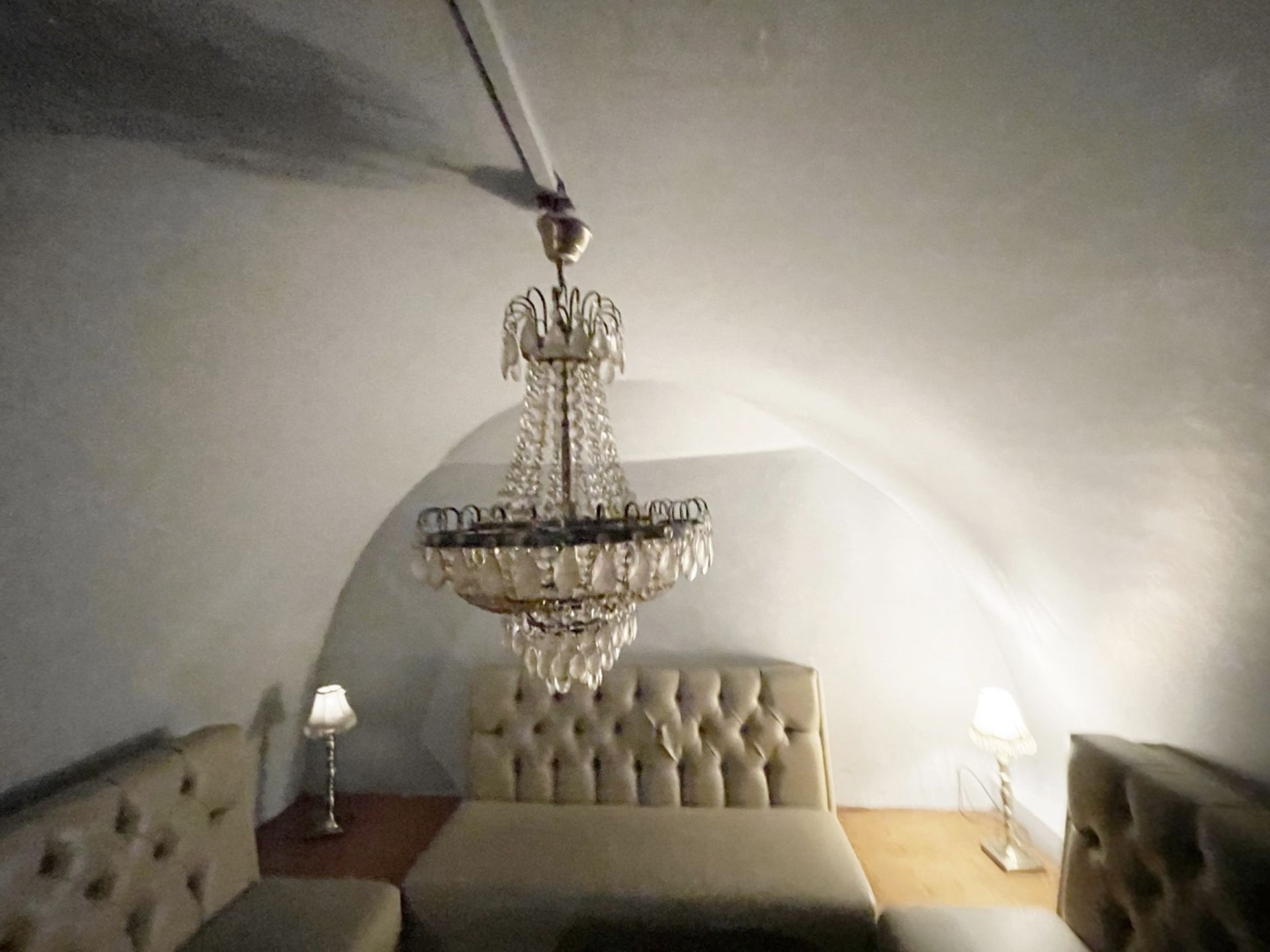 1 x Large Gustavian-style Chandelier Ceiling Pendant Light Adorned with Clear Droplets - Image 5 of 9