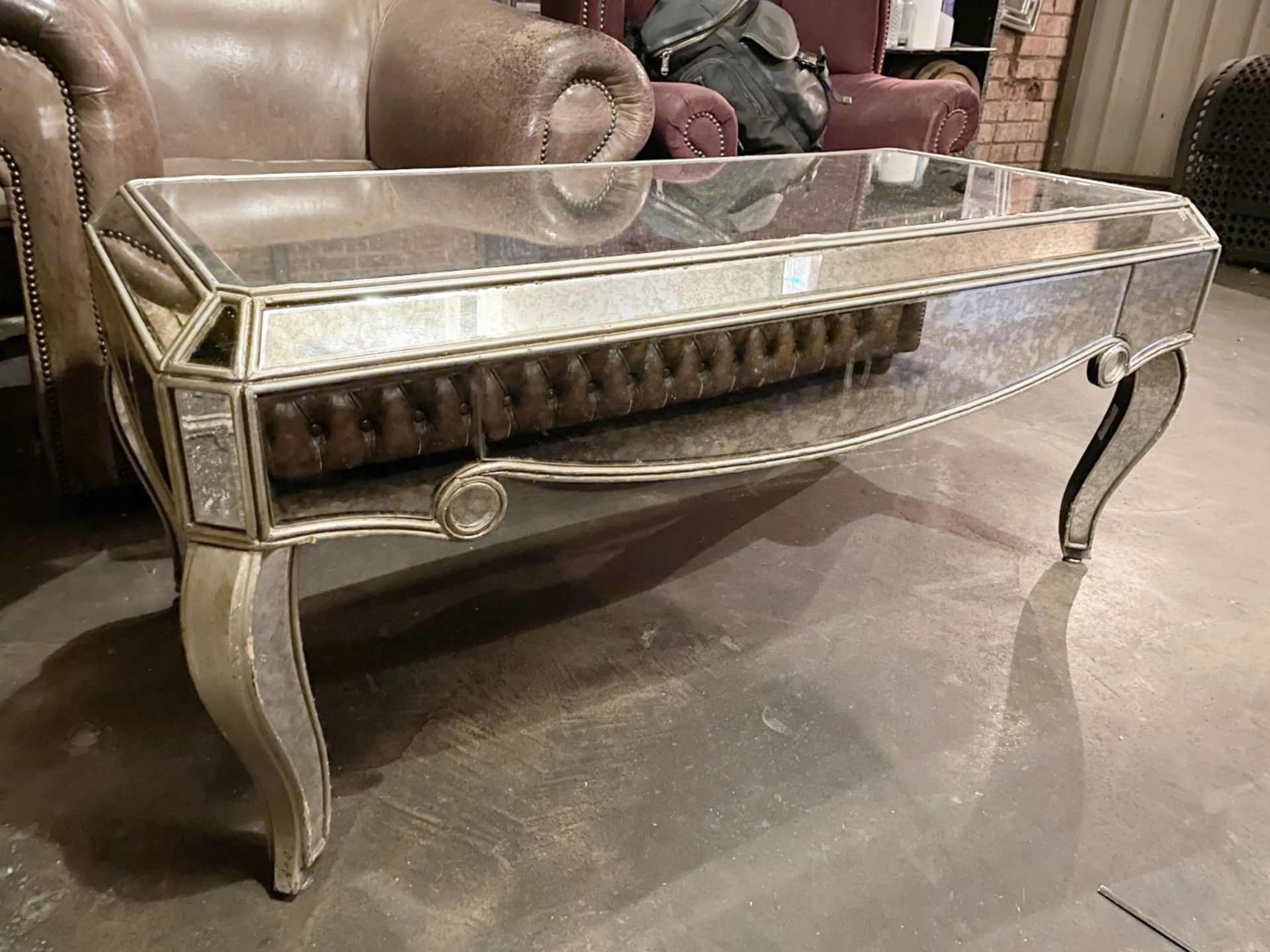 1 x Vintage French-style Mirrored Rectangular Cocktail Coffee Table with an Aged Aesthetic - Image 4 of 10