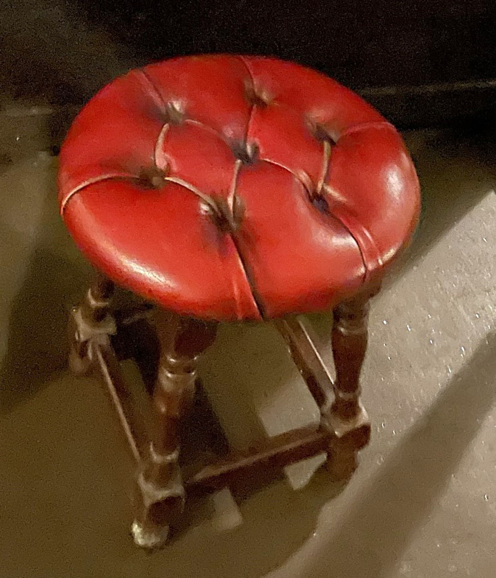 1 x Vintage Button-tufted Bar Stool Boasting Red Leather Upholstery and Solid Wood Legs - Image 2 of 2