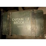 1 x Large Vintage Handcrafted Solid Timber Military Footlocker Chest Inscribed 'Captain I.F Brock'
