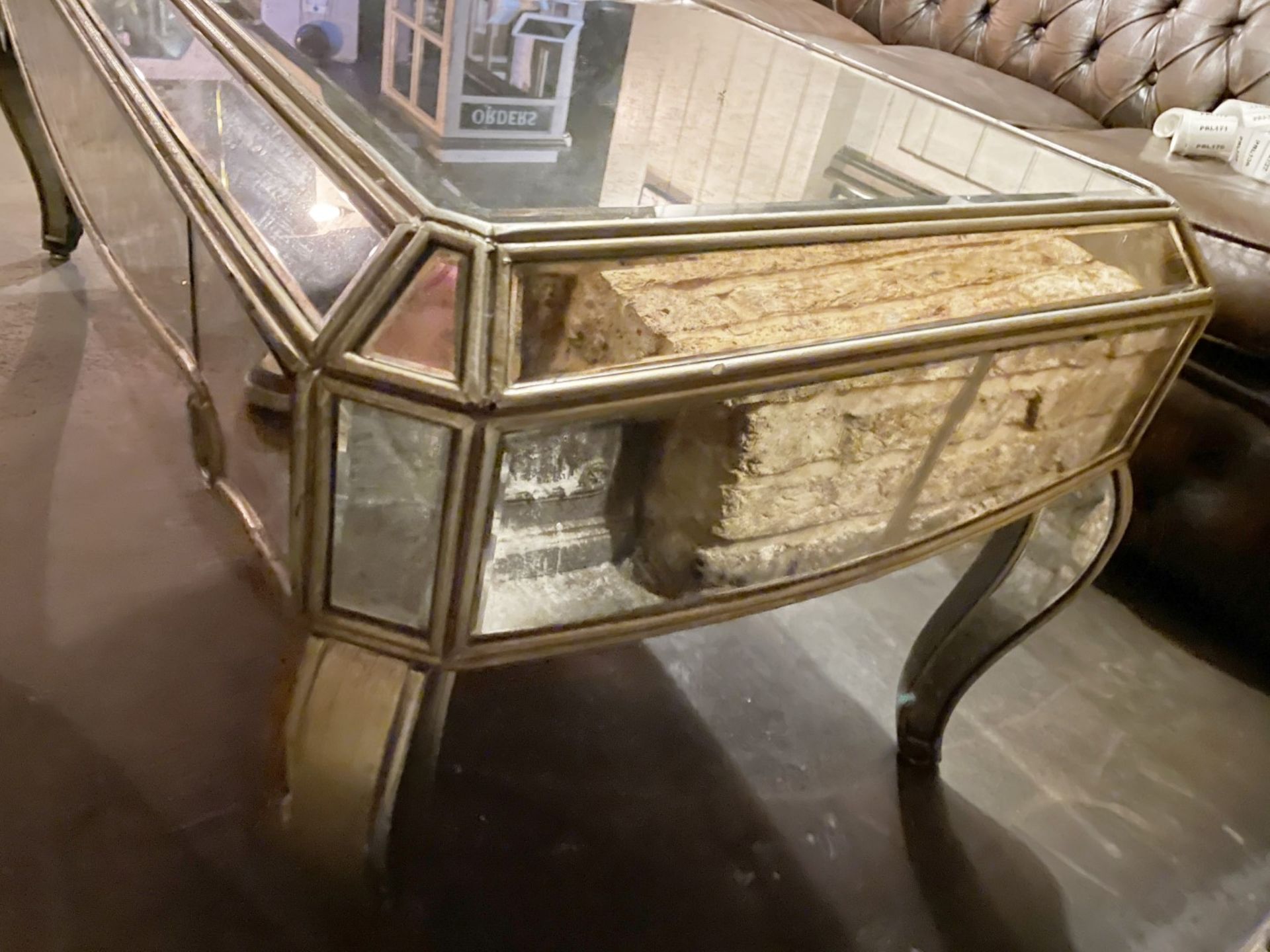 1 x Vintage French-style Mirrored Rectangular Cocktail Coffee Table with an Aged Aesthetic - Image 9 of 10