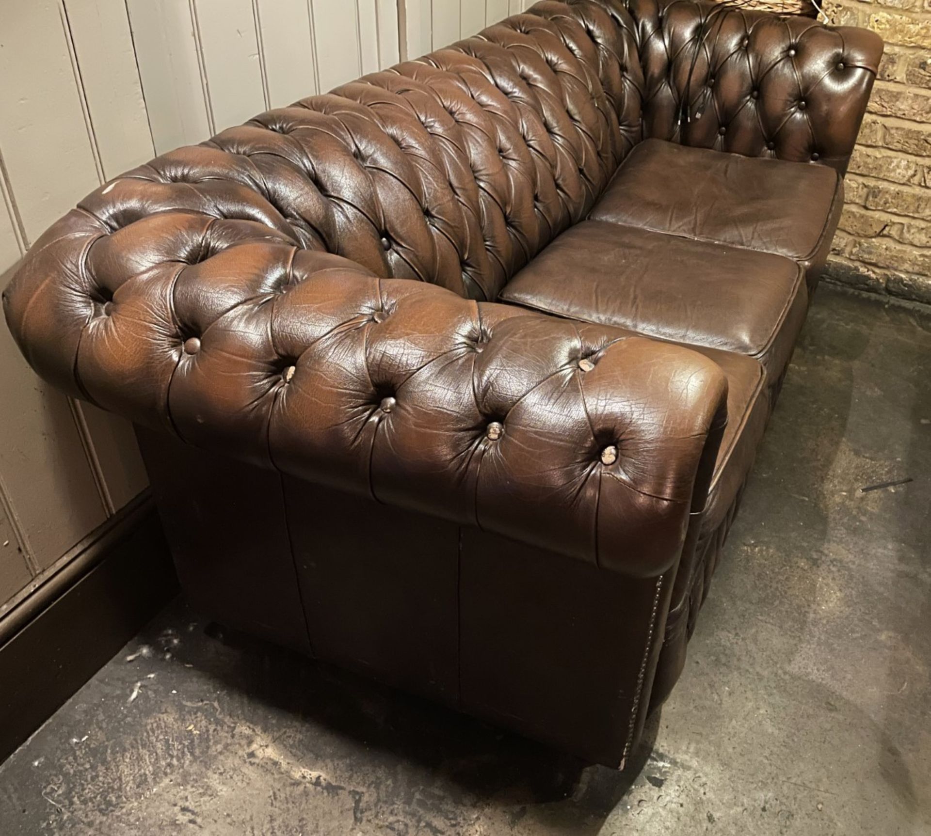 1 x Vintage Premium Handmade Brown Leather Button-back Chesterfield 3-Seater Studded Sofa - Image 6 of 8
