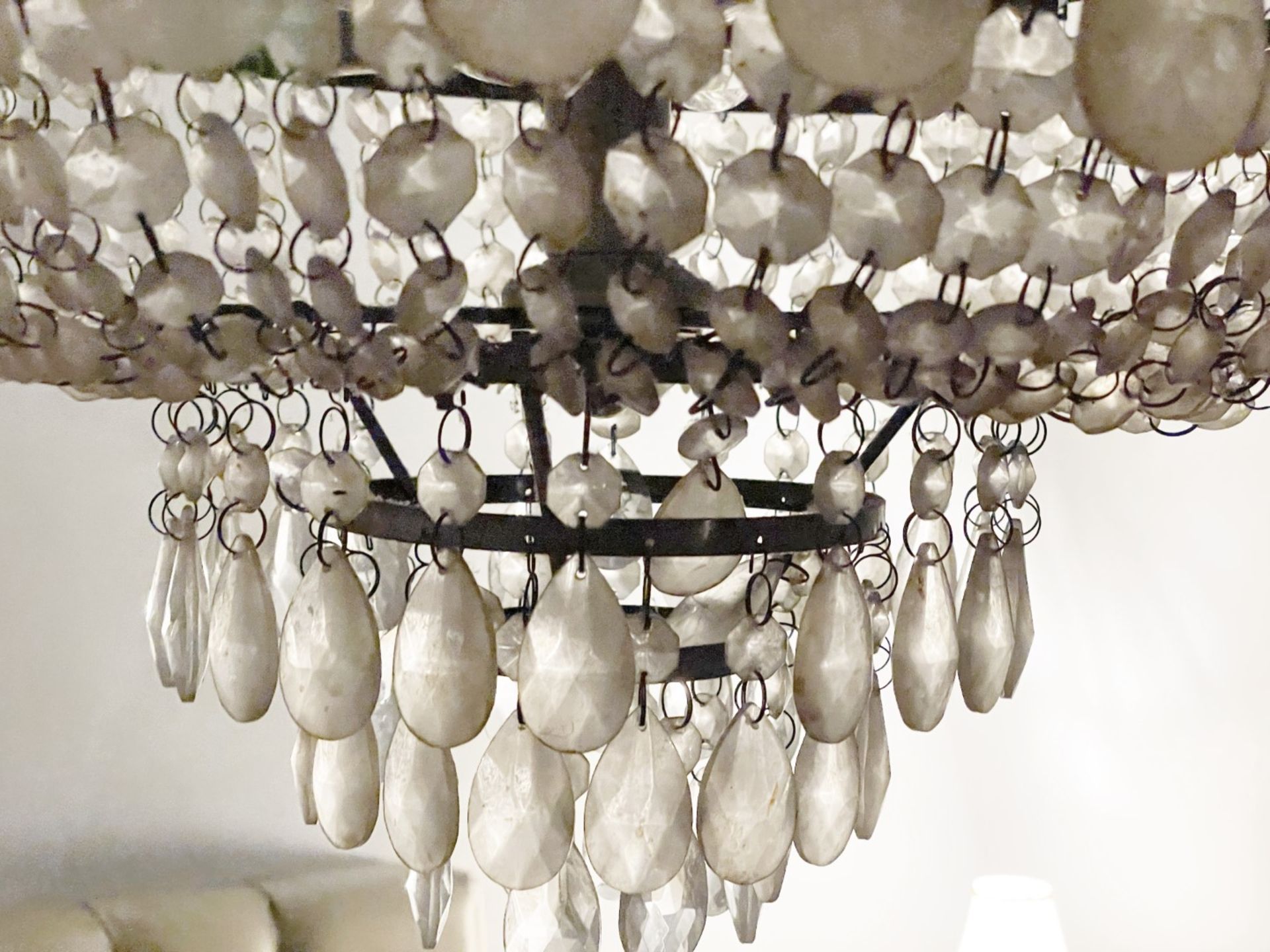 1 x Large Gustavian-style Chandelier Ceiling Pendant Light Adorned with Clear Droplets - Image 8 of 9