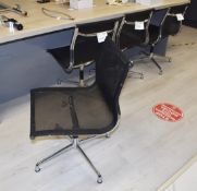 4 x Charles Eames Style Swivel Office Chairs in Chrome With Black Seats
