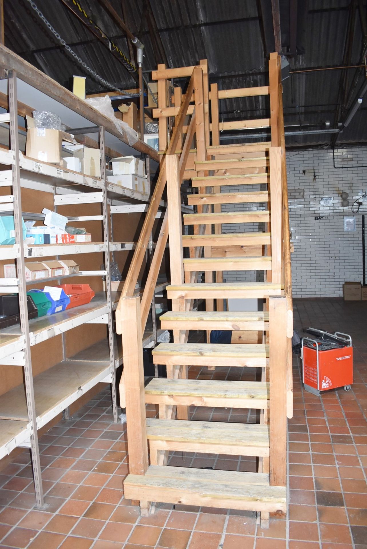 1 x Mezzanine Floor Over a Large Collection of Shelving With Timber Staircase - Size: 3m x 12m x 9m - Image 19 of 38