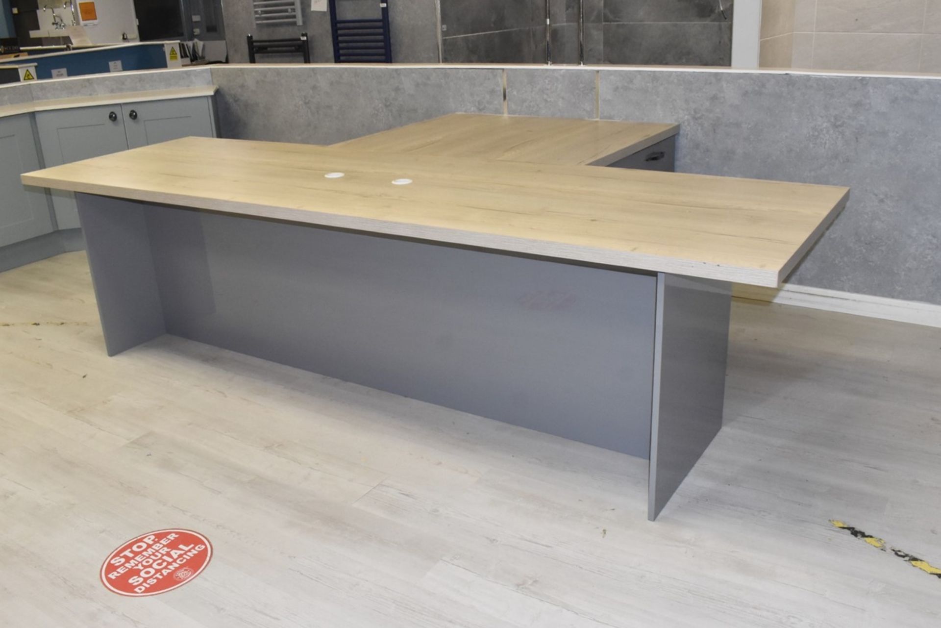 1 x Multi-User Office Desk For Staff / Clients With Cupboard and Drawer Space - Light Wood Finish - Image 2 of 16