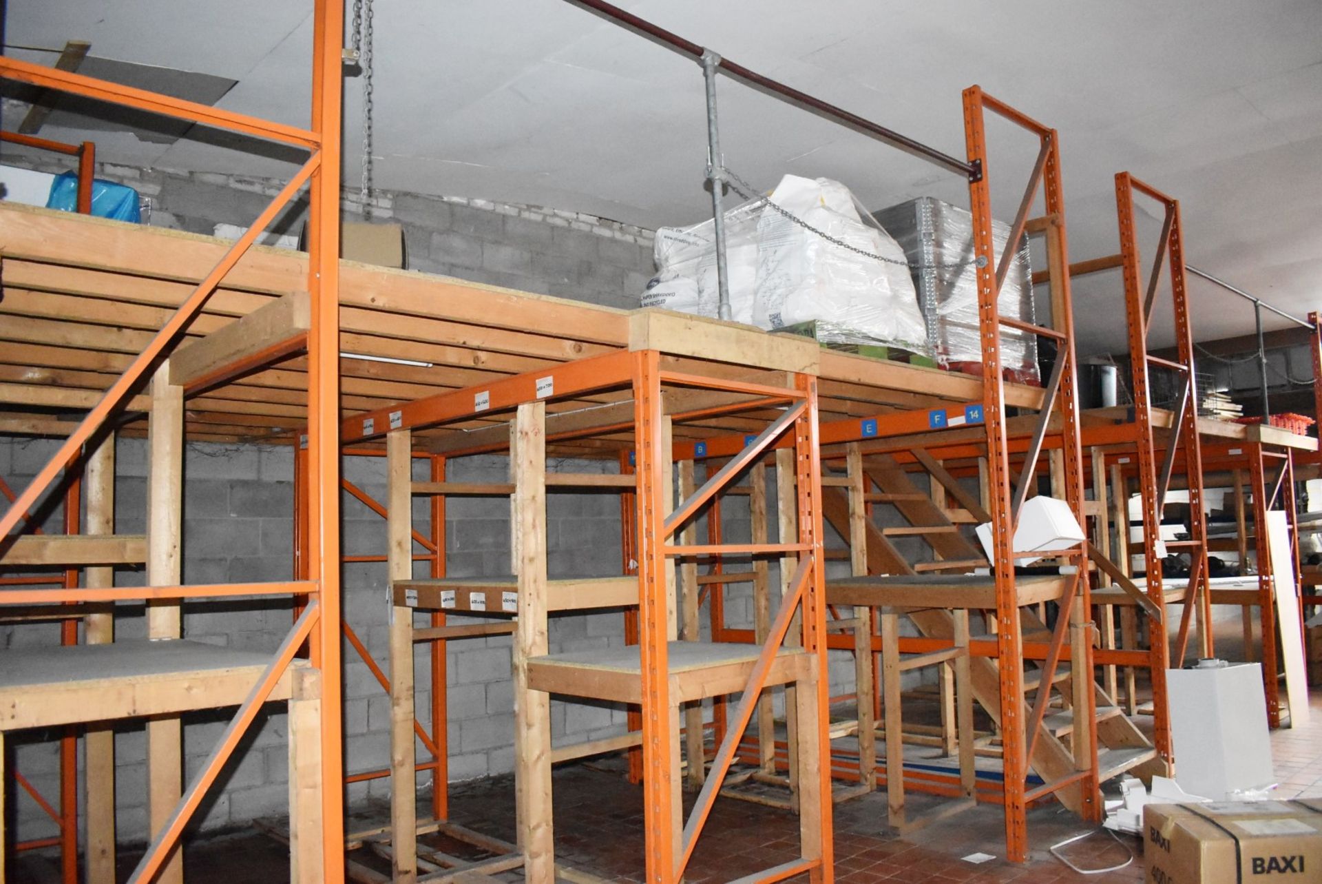 1 x Mezzanine Floor Construction of Steel Racking and Timber - Includes Staircase - Size: W11m x D3m - Image 5 of 18
