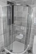 1 x 900mm Quadrant Shower Enclosure in Chrome With Shower Tray, Wall Mounted Seat and Shower Kit