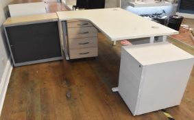 1 x Office Furniture Set Including a Corner Desk, Two Drawer Pedestals and Sliding Door Cabinet