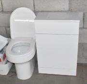 1 x Back to Wall Toilet Pan With White Gloss Unit and Toilet Seat