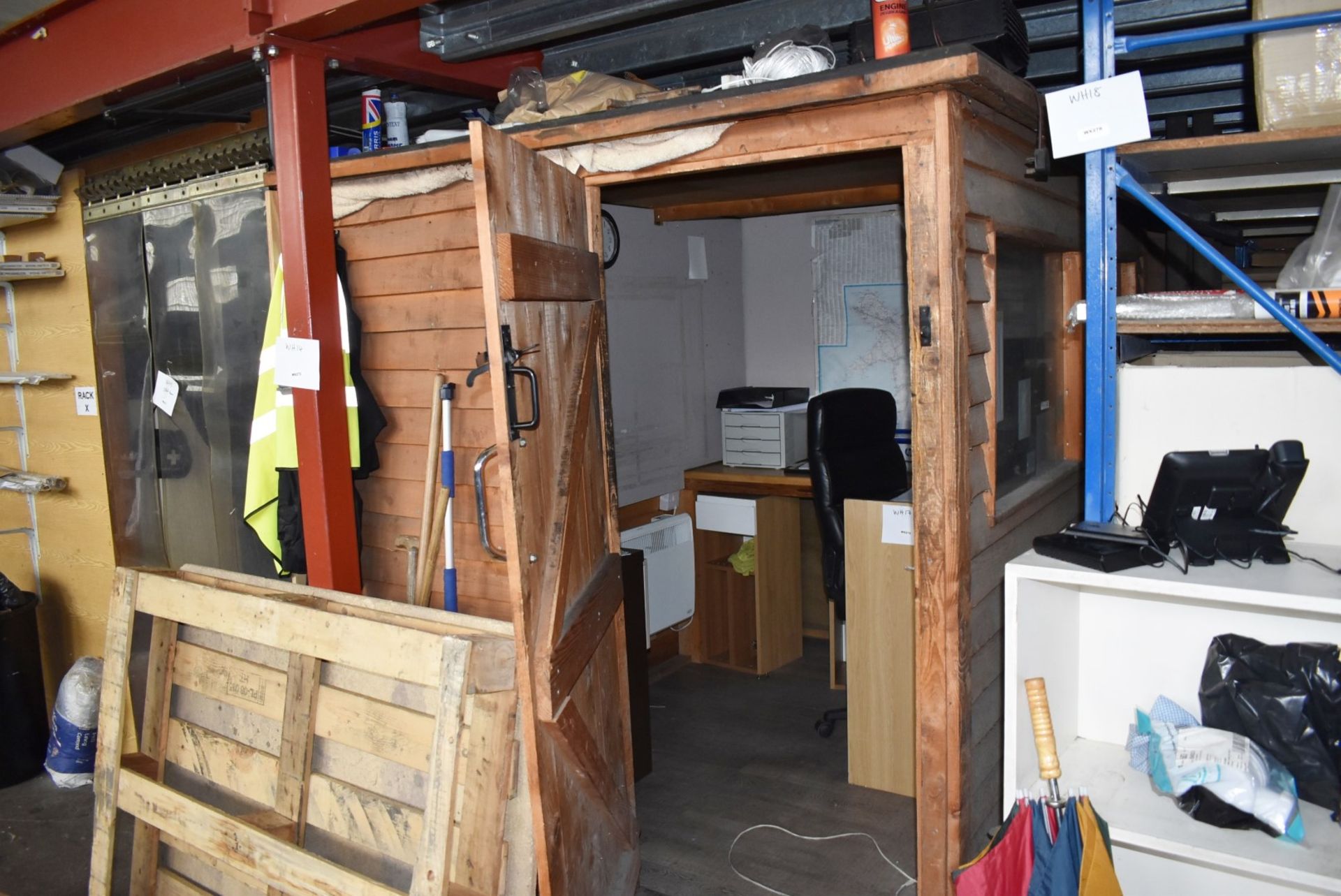 1 x Wooden Shed Office Conversion - Used Indoors Only - With a Heater, Office Furniture and Plugs - Image 9 of 30