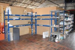1 x Large Collection of Warehouse Shelving to Include 7 x Uprights, 34 x Crossbeams and Shelves