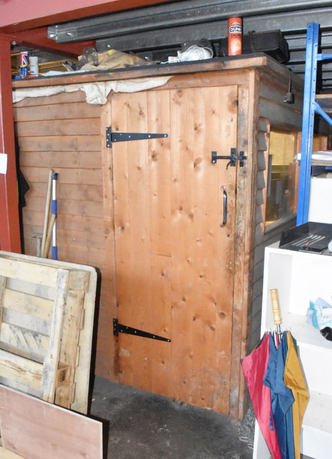 1 x Wooden Shed Office Conversion - Used Indoors Only - With a Heater, Office Furniture and Plugs