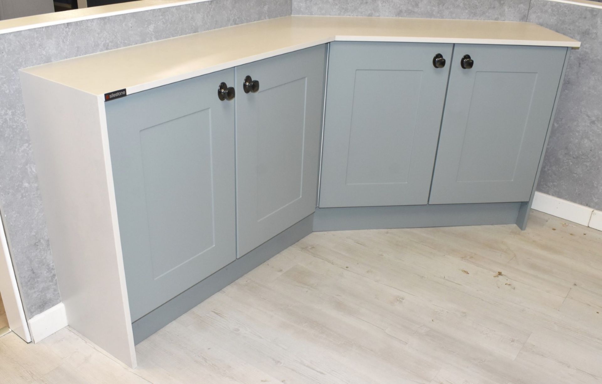 1 x Four Door Cabinet With a Light Grey Finish, Shaker Style Doors and a Silestone Worktop