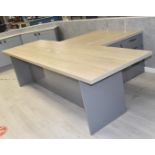 1 x Multi-User Office Desk For Staff / Clients With Cupboard and Drawer Space - Light Wood Finish