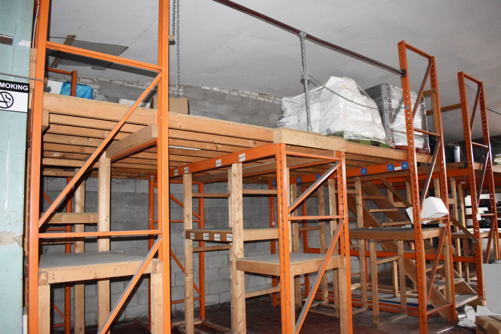 1 x Mezzanine Floor Construction of Steel Racking and Timber - Includes Staircase - Size: W11m x D3m - Image 4 of 18