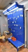 2 x Illuminated Shop Display Freestanding Slat Walls - Steel Construction With a Coated Blue Finish